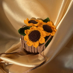 Sunflower mini car hanging basket - Crochet flowers