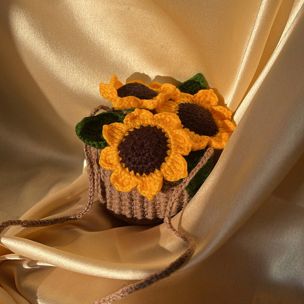 Sunflower mini car hanging basket - Crochet flowers