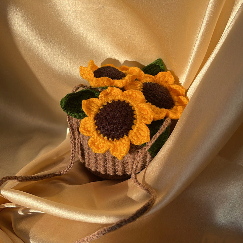 Sunflower mini car hanging basket - Crochet flowers