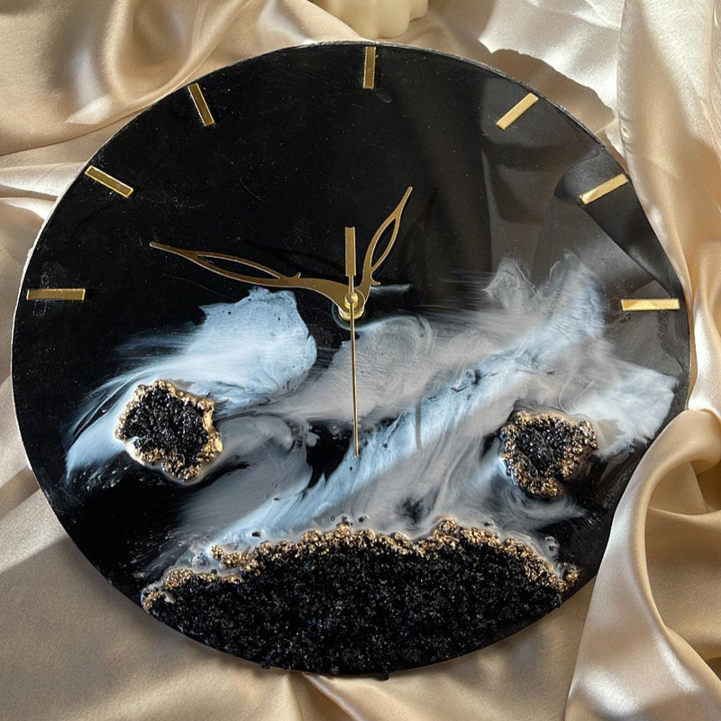 Black beach Resin Wall Clock | Hand made roman clock