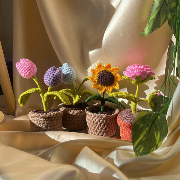 Crochet flower mini pots - Crochet flowers