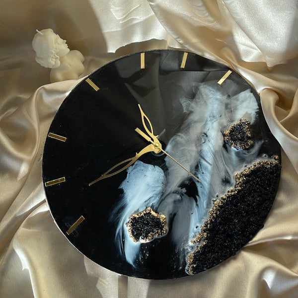 Black beach Resin Wall Clock | Hand made roman clock