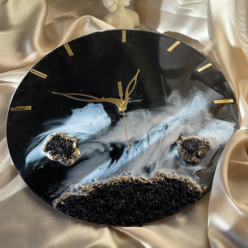 Black beach Resin Wall Clock | Hand made roman clock