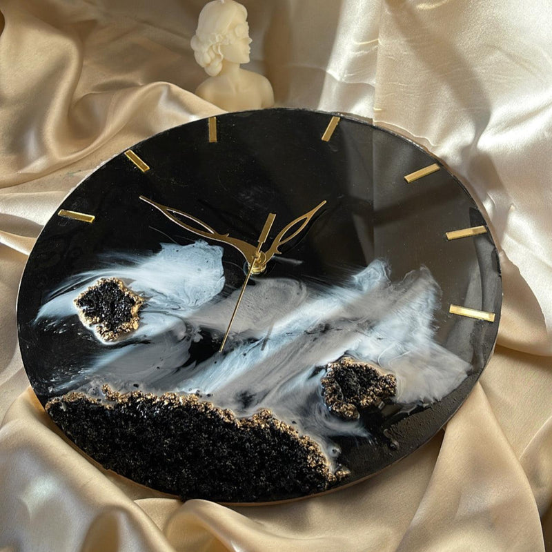 Black beach Resin Wall Clock | Hand made roman clock