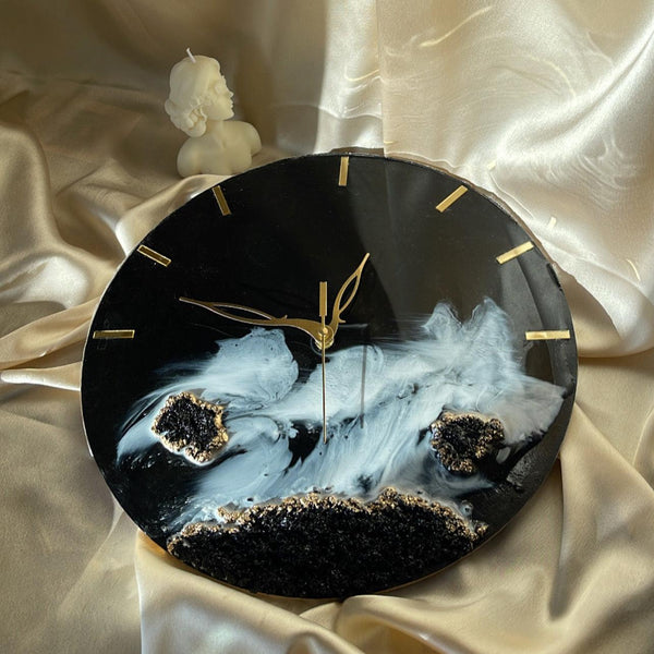 Black beach Resin Wall Clock | Hand made roman clock